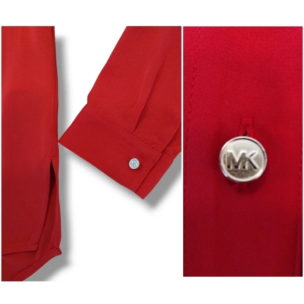 Michael Kors Crimson Button Front Blouse Gold Buttons Long Sleeve L - Picture 5 of 6